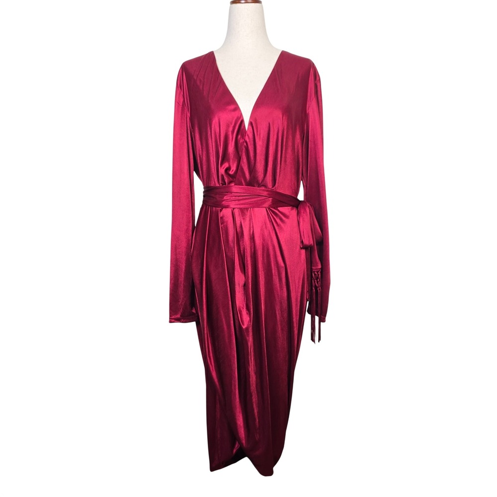 Altuzarra Target 20th Anniversary Burgundy Satin Faux‎ Wrap Midi Dress Tassel L